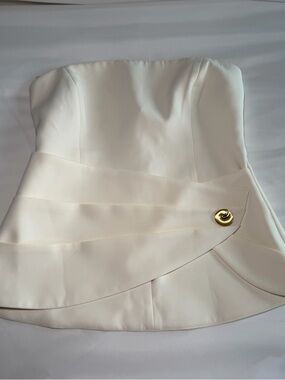 Meshki Strapless Ivory Peplum Top with Gold Accent